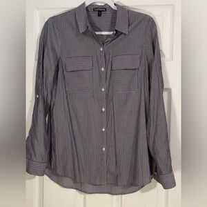 Express Black and White Striped Women's Button Down Shirt